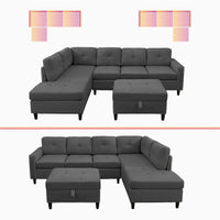 Mixoy Canapé sectionnel en forme de L avec 2 porte-gobelets, ottoman de rangement