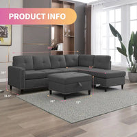 Mixoy Canapé sectionnel en forme de L avec 2 porte-gobelets, ottoman de rangement