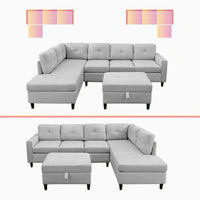 Mixoy Canapé sectionnel en forme de L avec 2 porte-gobelets, ottoman de rangement