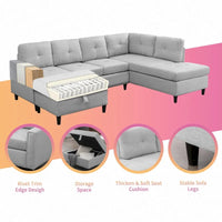 Mixoy Canapé sectionnel en forme de L avec 2 porte-gobelets, ottoman de rangement