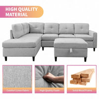 Mixoy Canapé sectionnel en forme de L avec 2 porte-gobelets, ottoman de rangement