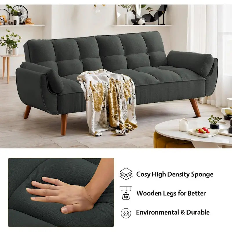 Canapé-Lit Futon 75.39 pouces, Canapé Convertible Rembourré avec Dossier Capitonné Fendu Inclinable