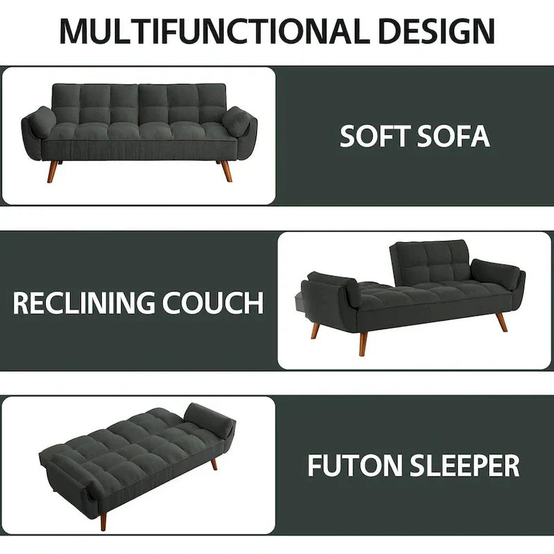 Canapé-Lit Futon 75.39 pouces, Canapé Convertible Rembourré avec Dossier Capitonné Fendu Inclinable