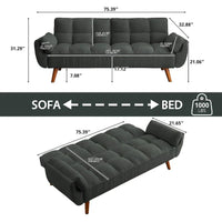 Canapé-Lit Futon 75.39 pouces, Canapé Convertible Rembourré avec Dossier Capitonné Fendu Inclinable