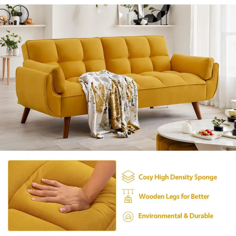 Canapé-Lit Futon 75.39 pouces, Canapé Convertible Rembourré avec Dossier Capitonné Fendu Inclinable