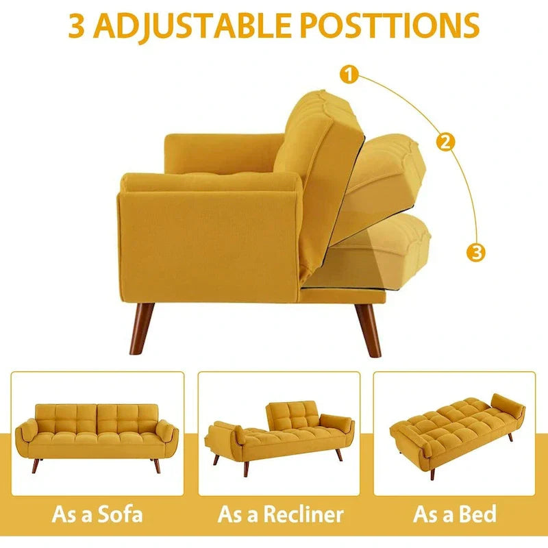 Canapé-Lit Futon 75.39 pouces, Canapé Convertible Rembourré avec Dossier Capitonné Fendu Inclinable