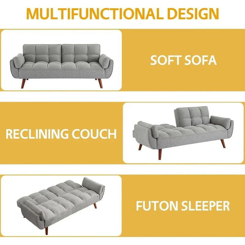Canapé-Lit Futon 75.39 pouces, Canapé Convertible Rembourré avec Dossier Capitonné Fendu Inclinable