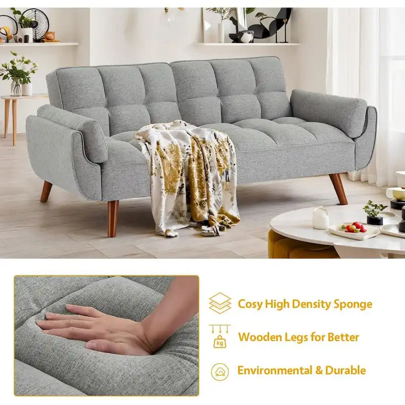 Canapé-Lit Futon 75.39 pouces, Canapé Convertible Rembourré avec Dossier Capitonné Fendu Inclinable
