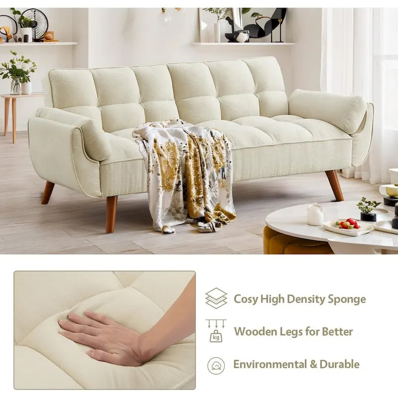 Canapé-Lit Futon 75.39 pouces, Canapé Convertible Rembourré avec Dossier Capitonné Fendu Inclinable
