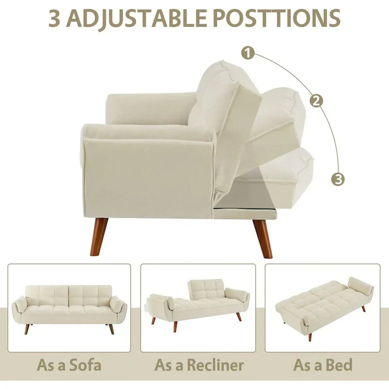 Canapé-Lit Futon 75.39 pouces, Canapé Convertible Rembourré avec Dossier Capitonné Fendu Inclinable