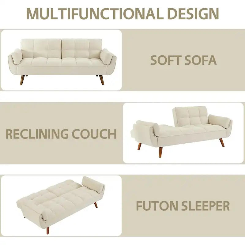 Canapé-Lit Futon 75.39 pouces, Canapé Convertible Rembourré avec Dossier Capitonné Fendu Inclinable