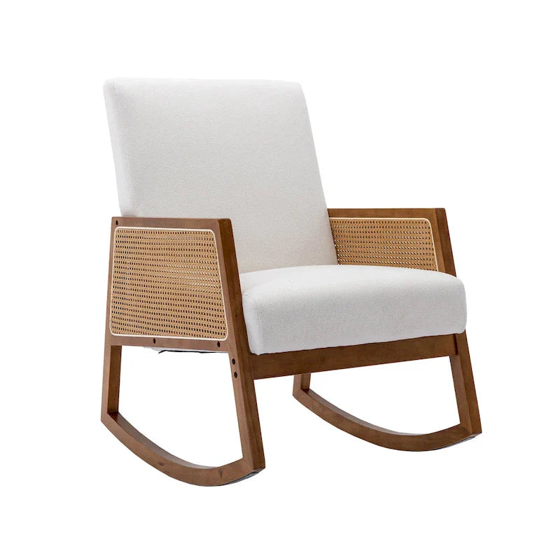 Fauteuil à bascule moderne SEYNAR en cuir PU avec accoudoirs en rotin