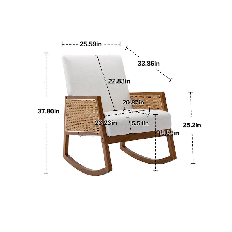 Fauteuil à bascule moderne SEYNAR en cuir PU avec accoudoirs en rotin