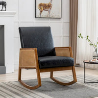 Fauteuil à bascule moderne SEYNAR en cuir PU avec accoudoirs en rotin