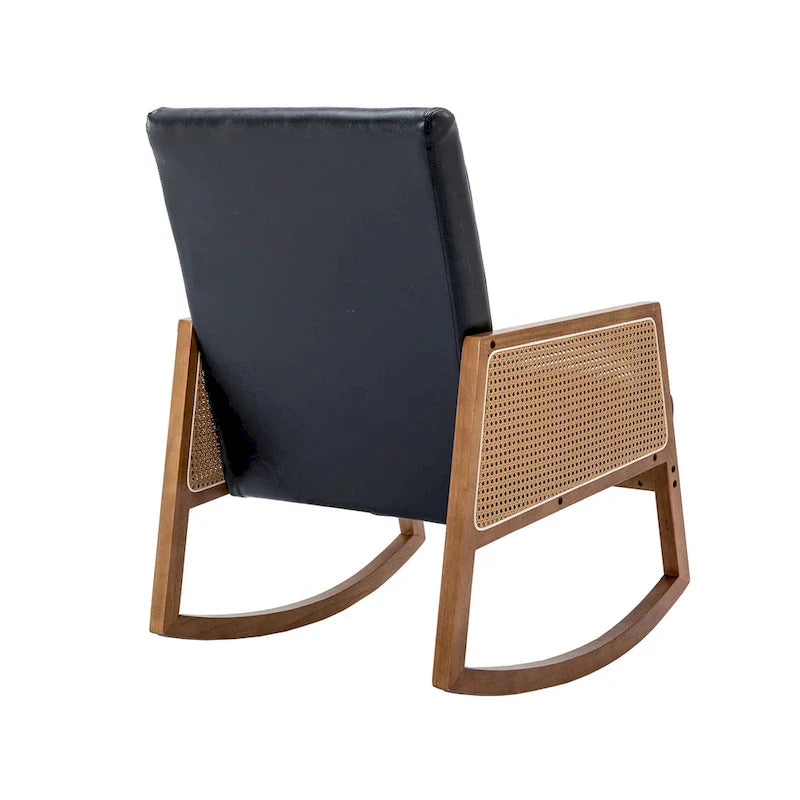 Fauteuil à bascule moderne SEYNAR en cuir PU avec accoudoirs en rotin
