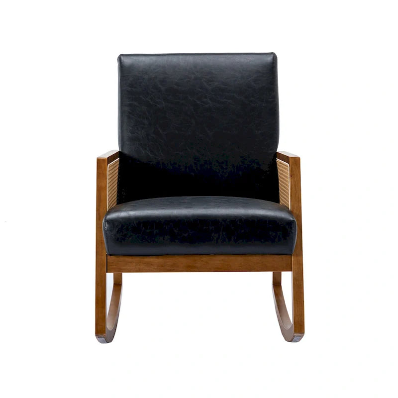 Fauteuil à bascule moderne SEYNAR en cuir PU avec accoudoirs en rotin
