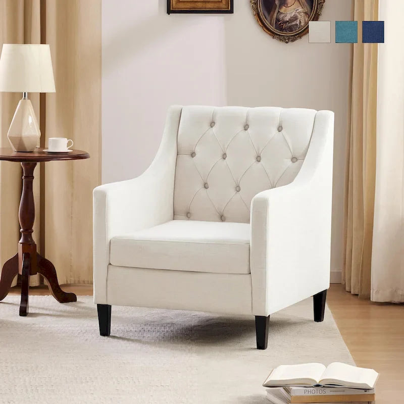 Fauteuil HUIMO confortable avec oreiller Beige/ Bleu Canard/ Bleu