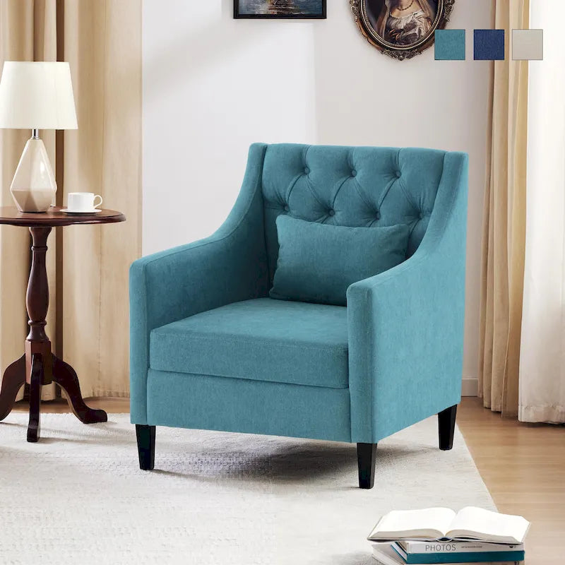 Fauteuil HUIMO confortable avec oreiller Beige/ Bleu Canard/ Bleu