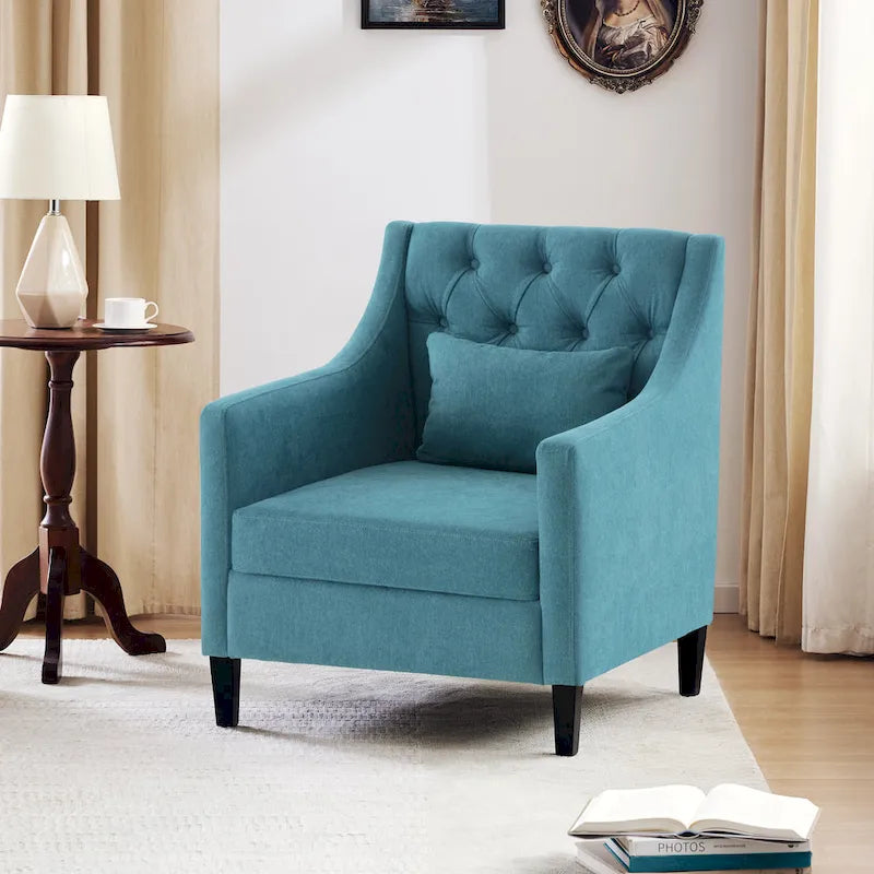 Fauteuil HUIMO confortable avec oreiller Beige/ Bleu Canard/ Bleu