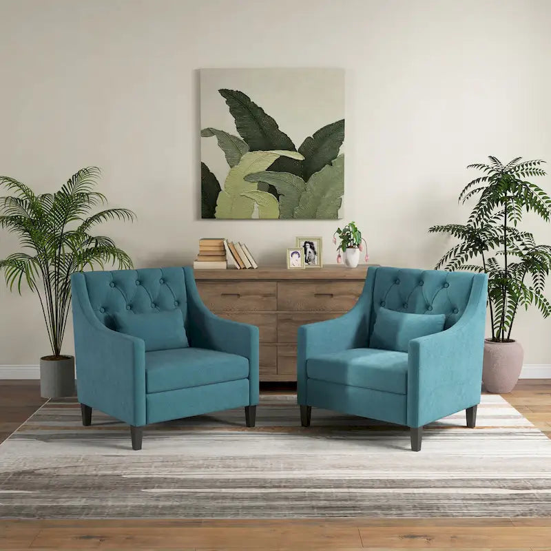 Fauteuil HUIMO confortable avec oreiller Beige/ Bleu Canard/ Bleu