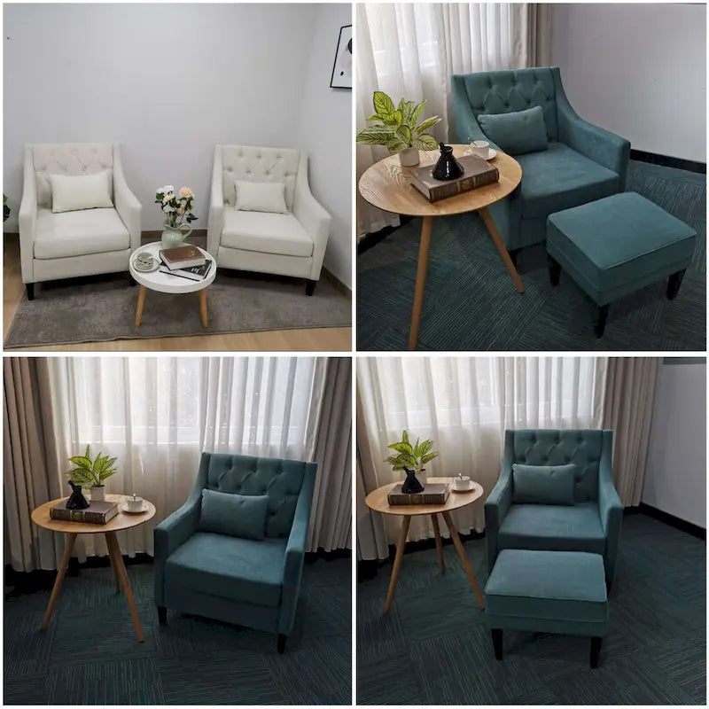 Fauteuil HUIMO confortable avec oreiller Beige/ Bleu Canard/ Bleu