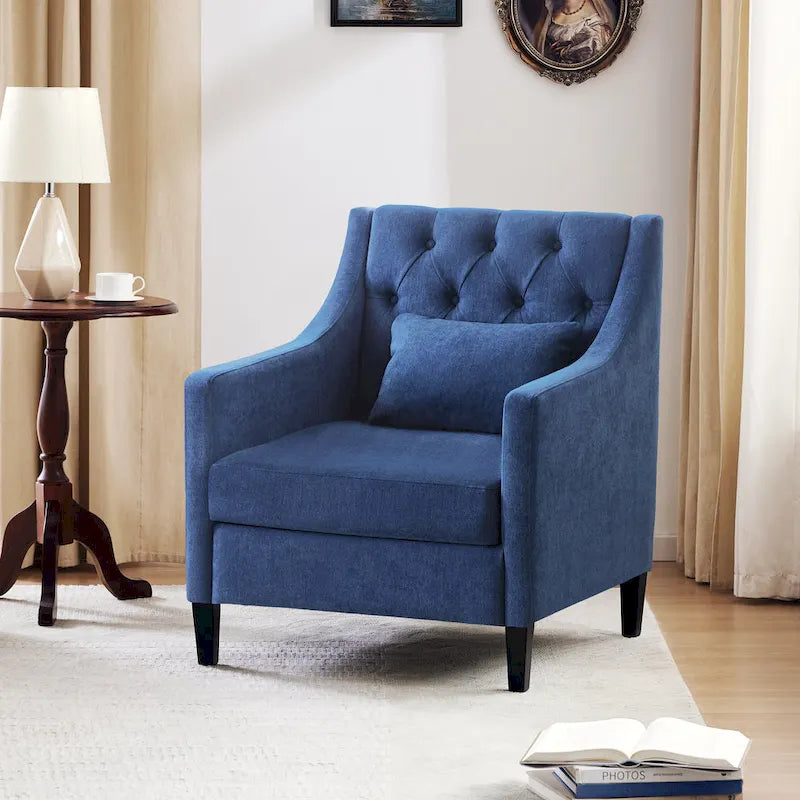 Fauteuil HUIMO confortable avec oreiller Beige/ Bleu Canard/ Bleu