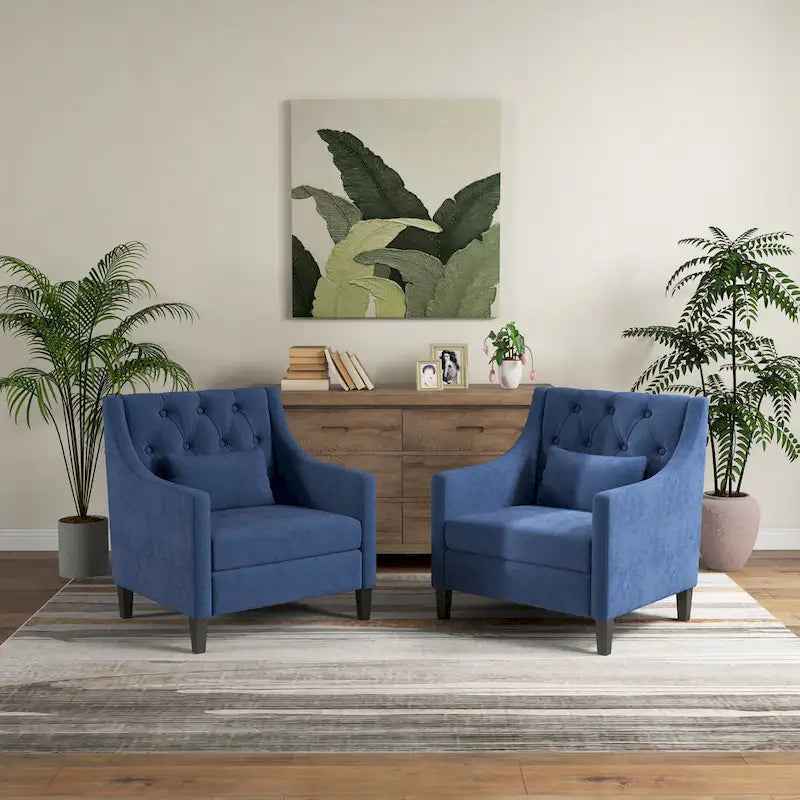 Fauteuil HUIMO confortable avec oreiller Beige/ Bleu Canard/ Bleu