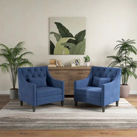 Fauteuil HUIMO confortable avec oreiller Beige/ Bleu Canard/ Bleu