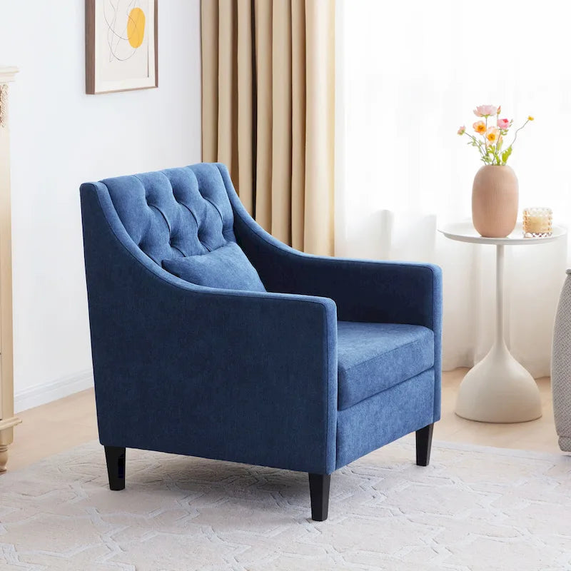 Fauteuil HUIMO confortable avec oreiller Beige/ Bleu Canard/ Bleu