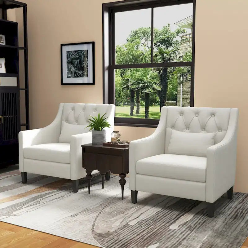 Fauteuil HUIMO confortable avec oreiller Beige/ Bleu Canard/ Bleu