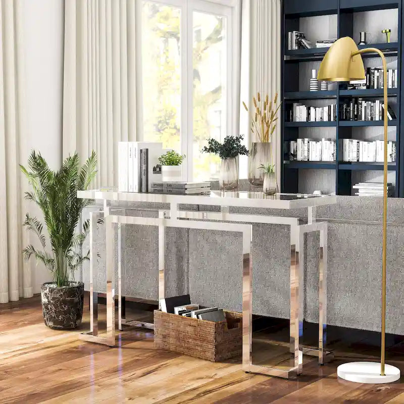 Table de canapé contemporaine 52 pouces à plateau en verre Pelmont par Furniture of America