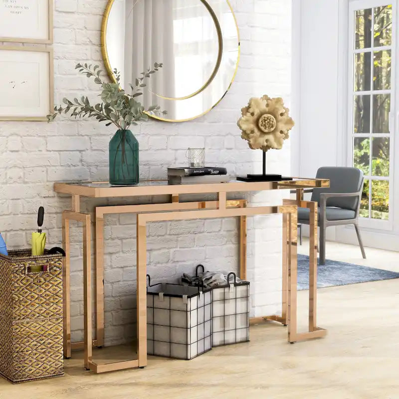 Table de canapé contemporaine 52 pouces à plateau en verre Pelmont par Furniture of America
