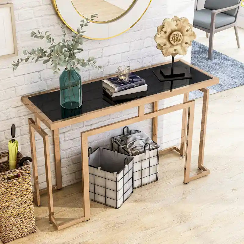 Table de canapé contemporaine 52 pouces à plateau en verre Pelmont par Furniture of America