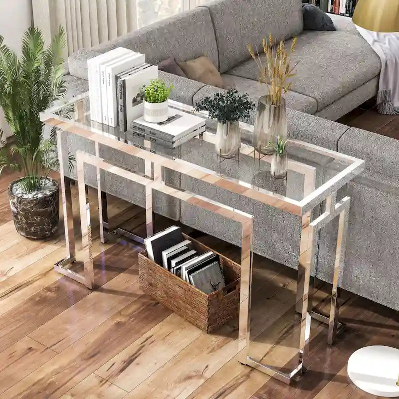 Table de canapé contemporaine 52 pouces à plateau en verre Pelmont par Furniture of America