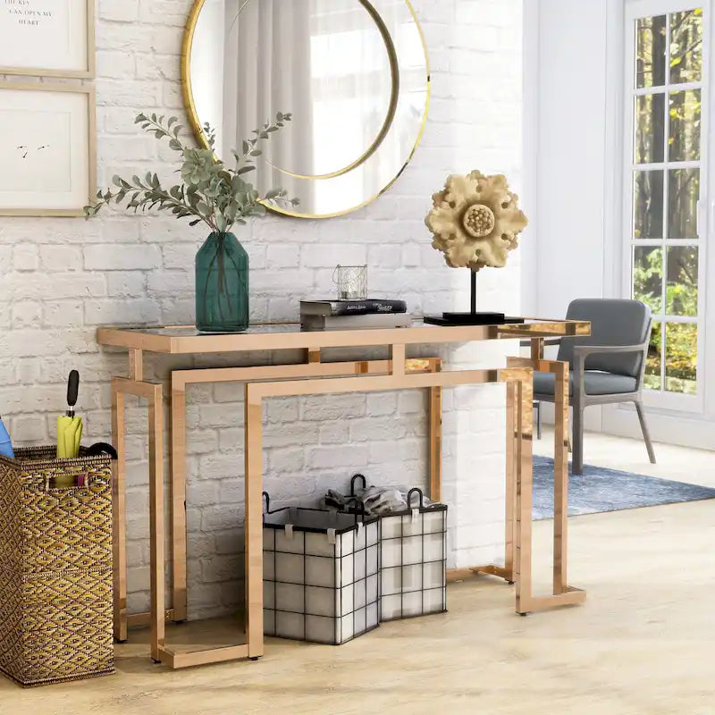 Table de canapé contemporaine 52 pouces à plateau en verre Pelmont par Furniture of America