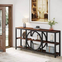 Console de canapé 70.9 pouces avec étagères de rangement en bois à 3 niveaux, cadre en métal industriel pour vestibule, couloir, salon, derrière le canapé