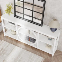 Console de canapé 70.9 pouces avec étagères de rangement en bois à 3 niveaux, cadre en métal industriel pour vestibule, couloir, salon, derrière le canapé