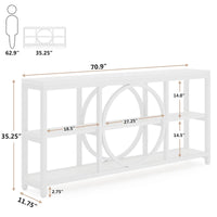 Console de canapé 70.9 pouces avec étagères de rangement en bois à 3 niveaux, cadre en métal industriel pour vestibule, couloir, salon, derrière le canapé