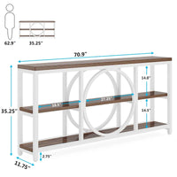 Console de canapé 70.9 pouces avec étagères de rangement en bois à 3 niveaux, cadre en métal industriel pour vestibule, couloir, salon, derrière le canapé