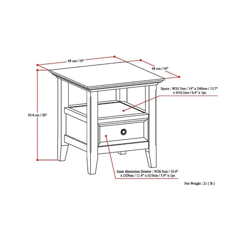 WYNDENHALL Halifax Table d'appoint carrée en bois massif de 48,26 cm – 48,26 cm de large
