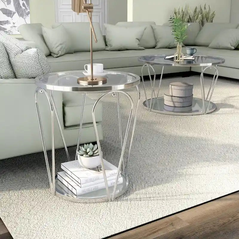 Ensemble de tables basses Gable Glam en verre 2 pièces avec étagère par Furniture of America