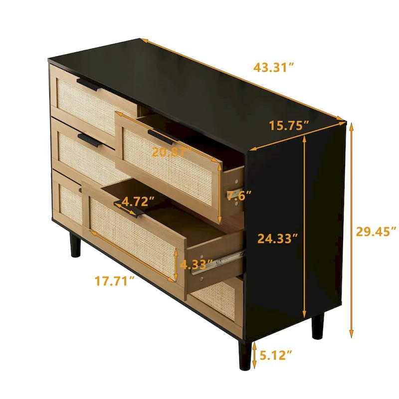 Commode en rotin 6 tiroirs tiroir en rotin,