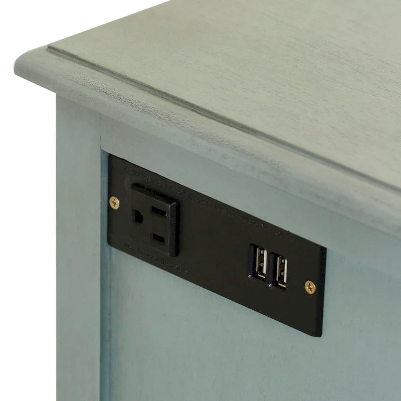 Table d'appoint vieillie couleur écume de mer avec tiroir et placard