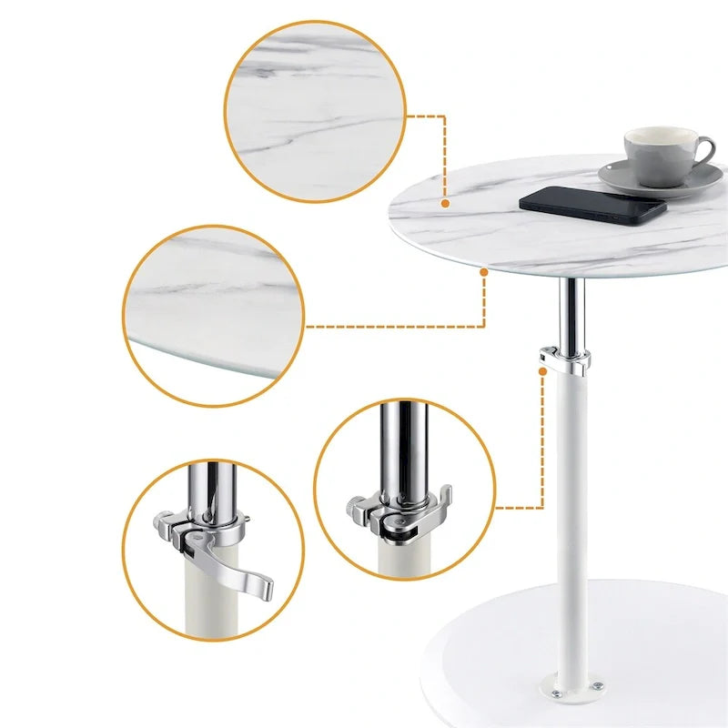 Table d'appoint avec plateau en marbre réglable en hauteur