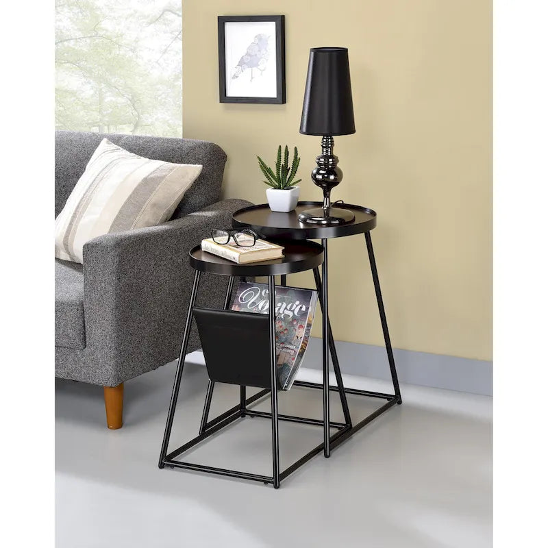 Ensemble de 2 tables gigognes Leestra Modernes en acier noir mat de 20 pouces de Furniture of America