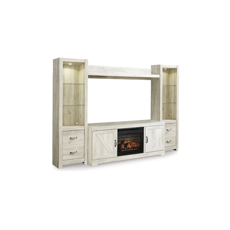 Meuble multimédia 4 pièces Signature Design by Ashley Bellaby Whitewash avec cheminée électrique - 103.5L x 19.5P x 72.25H