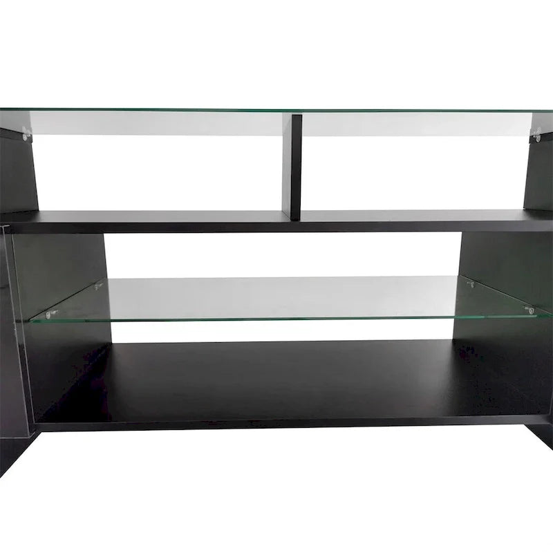 Meuble TV Merax avec 2 étagères en verre illuminées, meuble TV laqué brillant pour téléviseurs jusqu'à 80 pouces - n/a