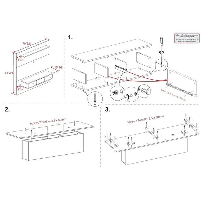 Étagère murale TV Midtown Concept pour TV 70 pouces