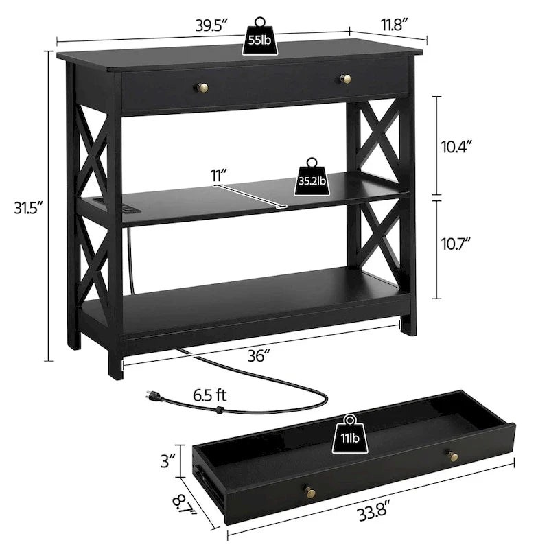 Console Yaheetech en bois avec prise de courant, table d'entrée