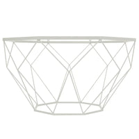 Table basse octogonale moderne Malibu 29 avec plateau en verre trempé et base géométrique en métal robuste pour salon et bureau